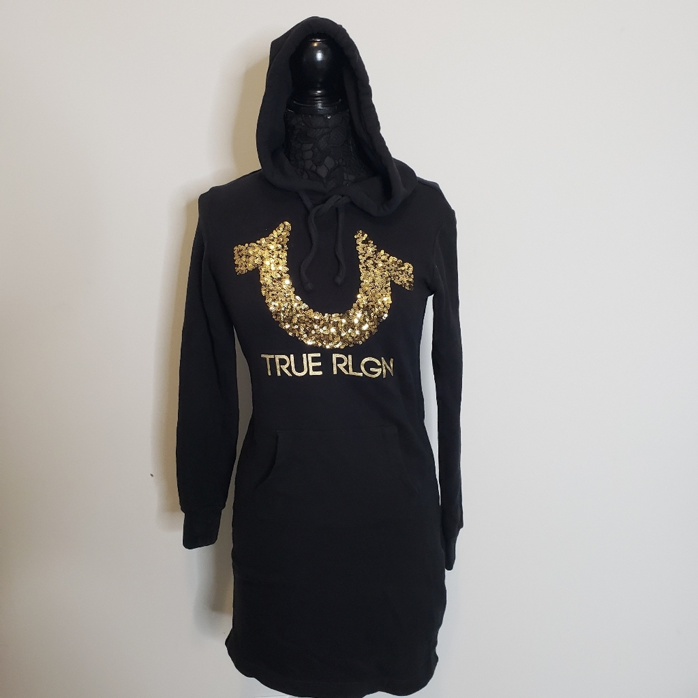 True Religion Women's Hooded Sweatshirt Fleece‎ Dress Size XS